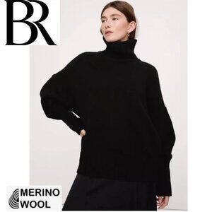 Banana Republic Merino-Wool Oversized Turtleneck Sweater Black Alpaca Size Mediu